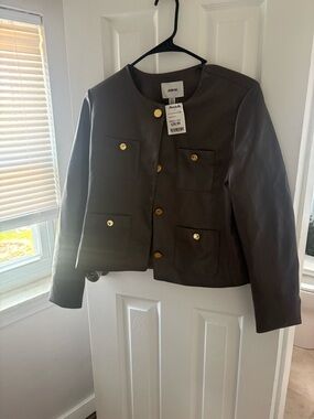 J. Crew Factory Olive Green Round-Neck Jacket with Gold Buttons